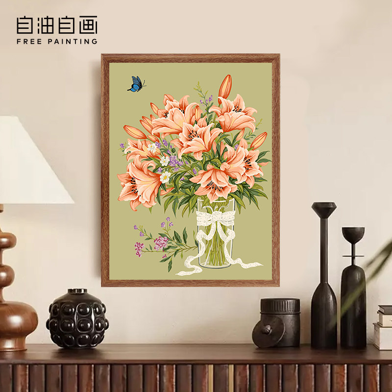 自油自画 数字油画diy 成人手工填色涂色手绘填充油彩画 百合清欢