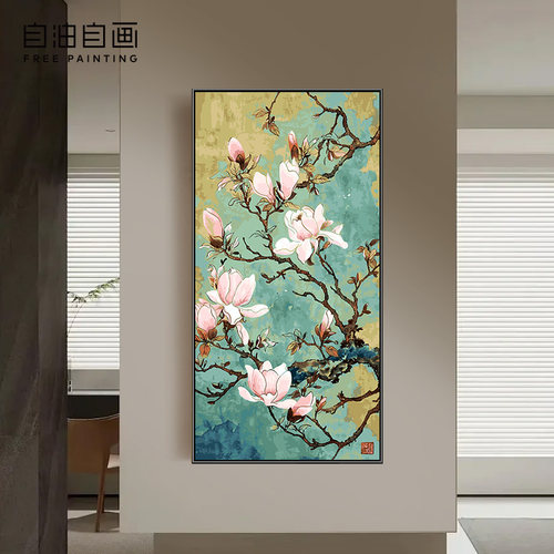 自油自画数字油画diy填色手工填充手绘油彩画玄关装饰画 玉洁冰清