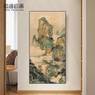 装 自油自画数字油画diy填色手绘手工填充油彩玄关中式 饰画 仙缘图