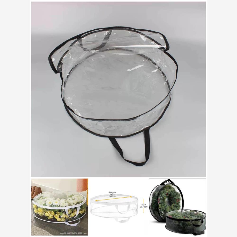 圆形PVC全透明圣诞花环收纳包圣诞礼品收纳袋