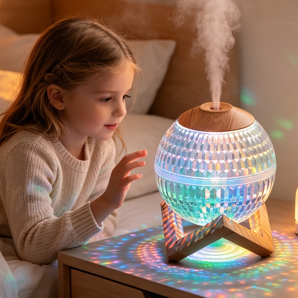 跨境Crystal Ball Humidifier水晶球加湿器星球七彩氛围灯小夜灯