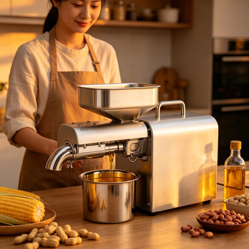 跨境Small oil press全自动家用不锈钢榨油机小型榨花生油榨油器