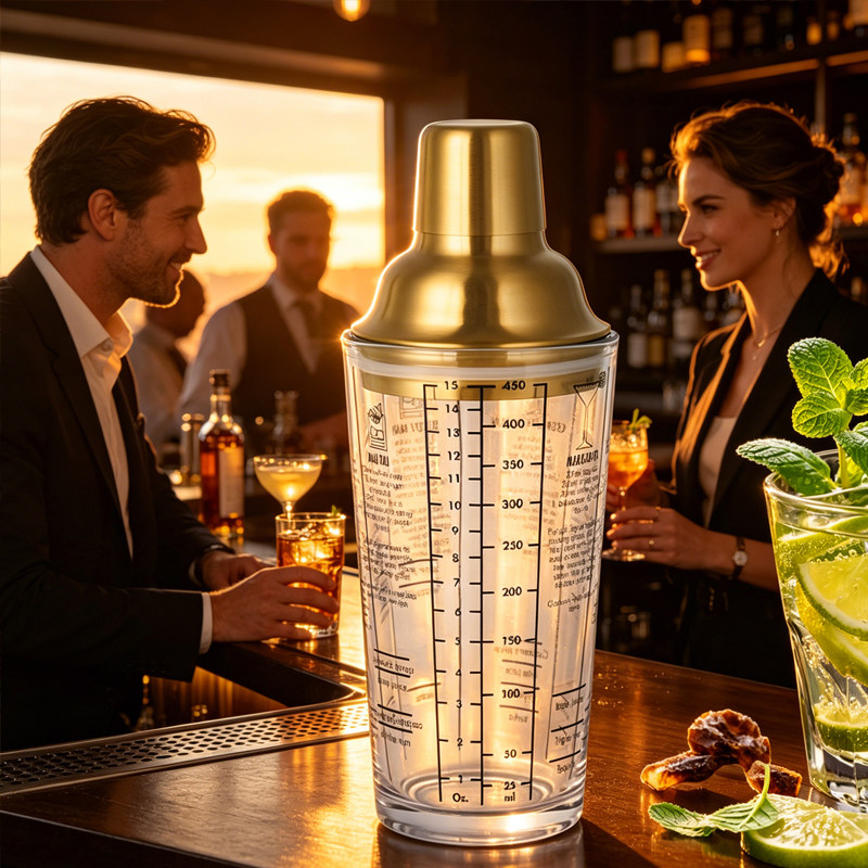 Glass Shaker Cup玻璃雪克杯500ml调酒器摇杯鸡尾酒不锈钢手摇壶