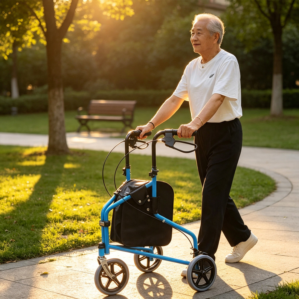 跨境Handcart老年人康复辅助手推车购物车带刹车助步助行车三轮车