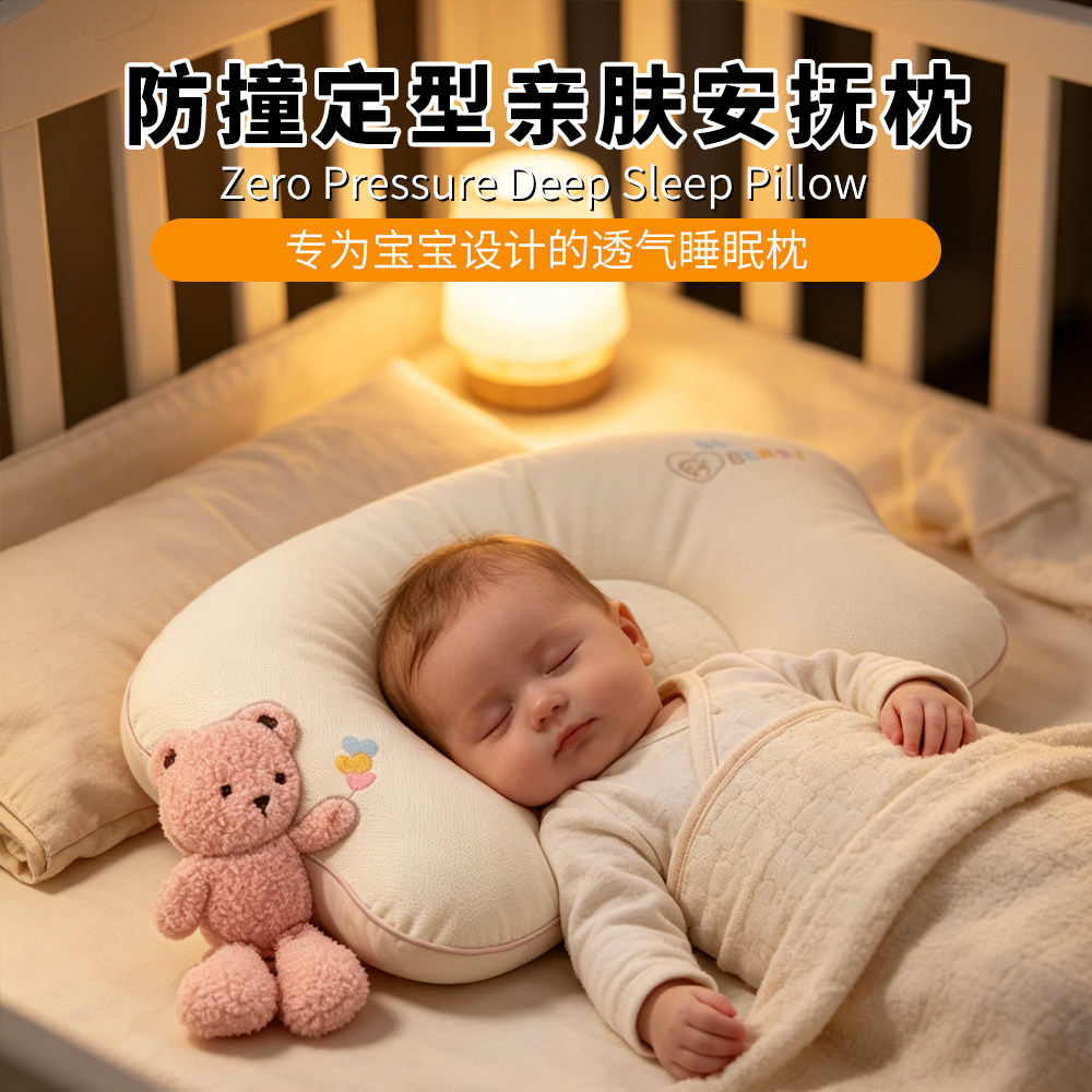 跨境儿童枕防撞定型枕熊猫亲肤安抚枕头宝宝幼儿园助颈椎睡眠枕芯