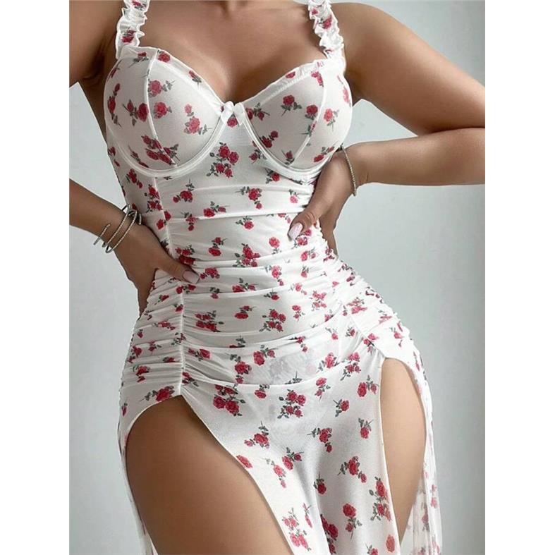 Sexy lingerie, sexy women's backless slit nightgown