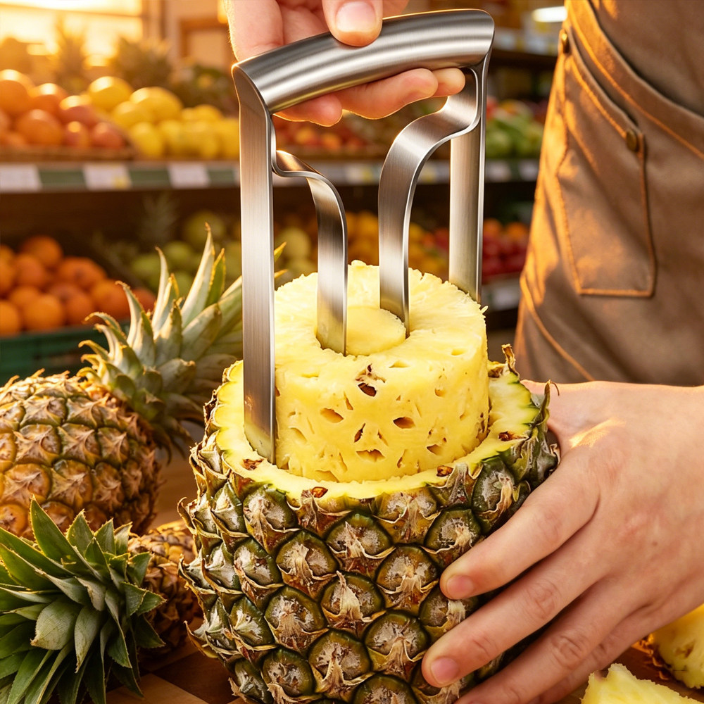跨境Pineapple corer peeler菠萝刀削菠萝取肉器凤梨削皮机削皮器