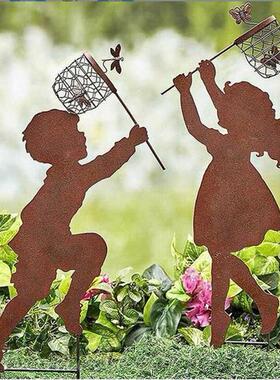 跨境金属剪影小男孩小女