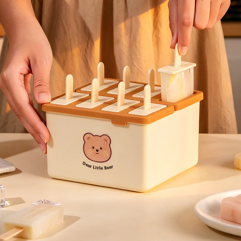 跨境Ice pop Mold冰棍雪糕模具食品级带盖家用做绿豆冰棒冻冰块盒