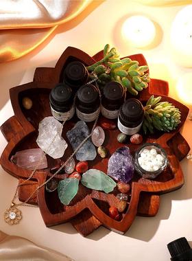 Lotus pallet莲花形状 木质水晶托盘 精油水晶石收纳盘 钥匙收纳