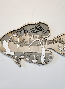 跨境新品鲈鱼鲑鱼木质工