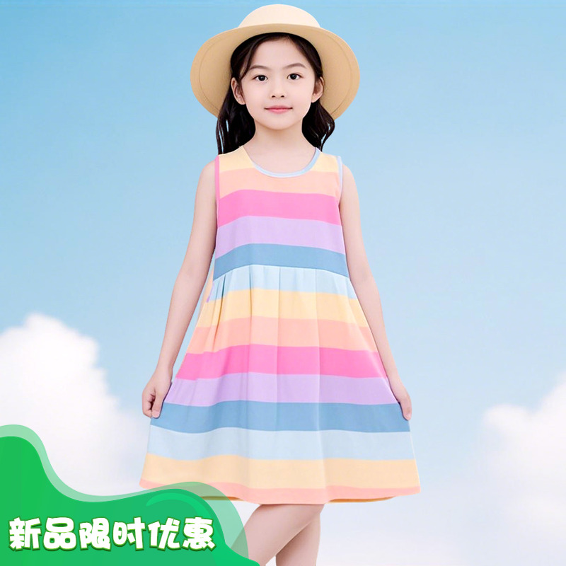 女童连衣裙夏棉绸无袖背心裙睡裙