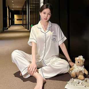桑蚕丝睡衣女夏季 休闲真丝三件套家居服 轻奢高级感山茶花短袖 长裤