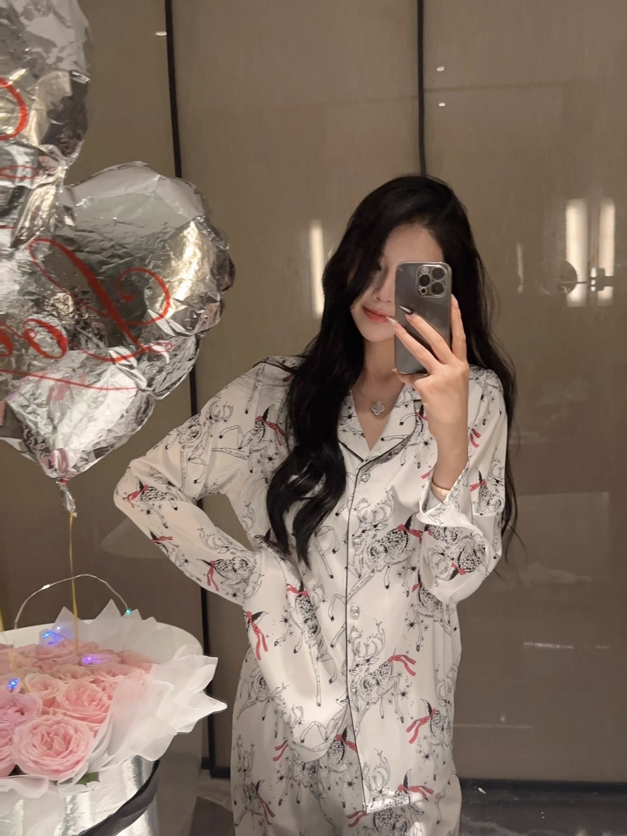 女真丝圣诞麋鹿睡衣家居服
