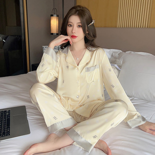 2024新款 桑蚕丝睡衣女春夏季 小红书撞色卡通泡泡熊休闲家居服套装