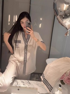 高级感山茶花真丝休闲三件套家居服 桑蚕丝小香风睡衣女2024春夏季
