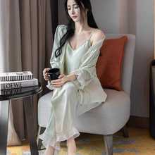 桑蚕丝睡衣女春季高级感真丝宫廷风性感吊带长裤开衫带胸垫家居服