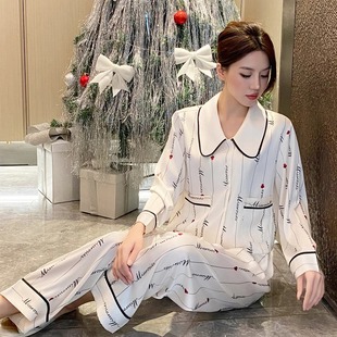 新品 网红风小个子真丝休闲家居服 桑蚕丝真丝睡衣女2024春夏季 长袖