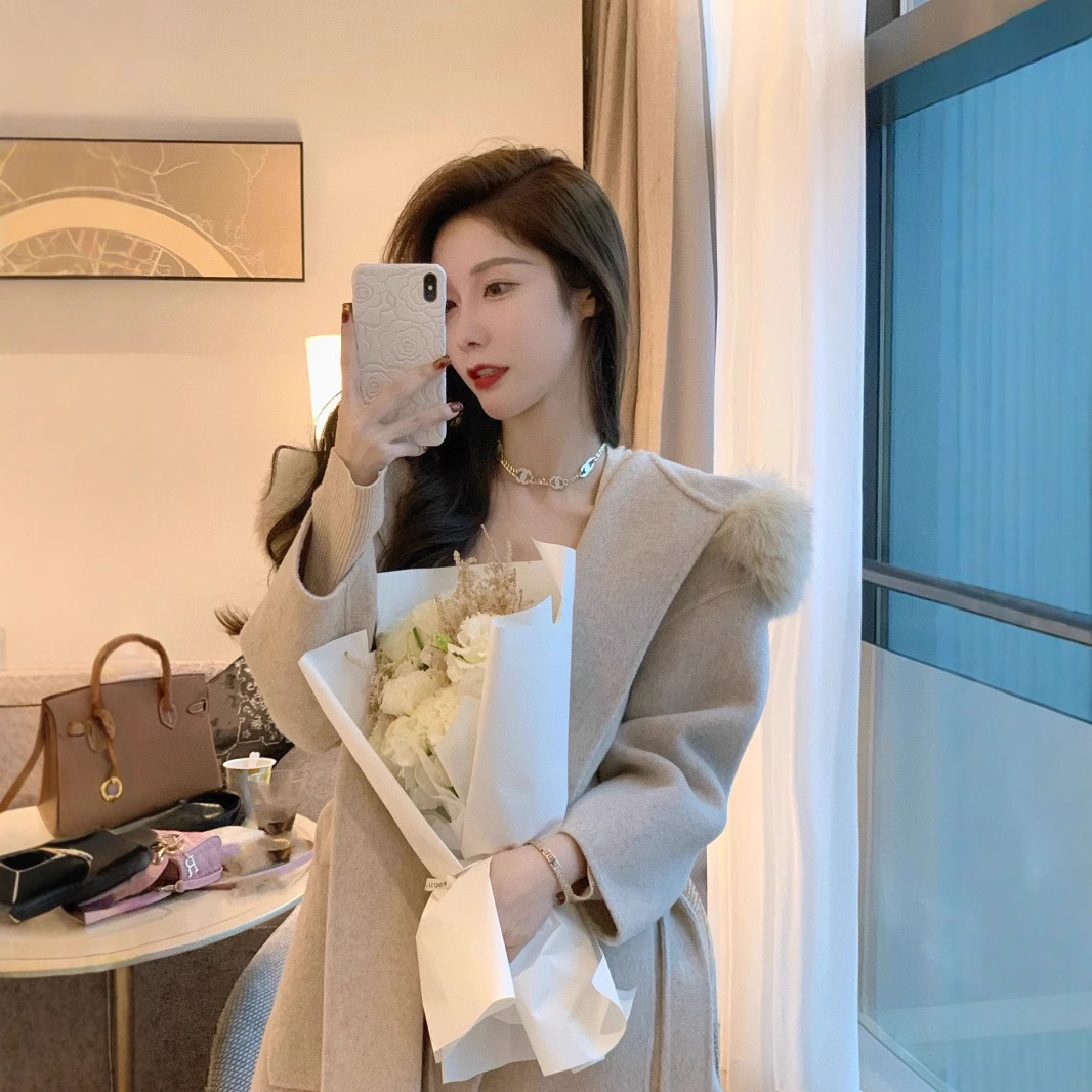 高级感羊绒双面呢子韩系短款大衣秋冬女装小个子气质收腰毛呢