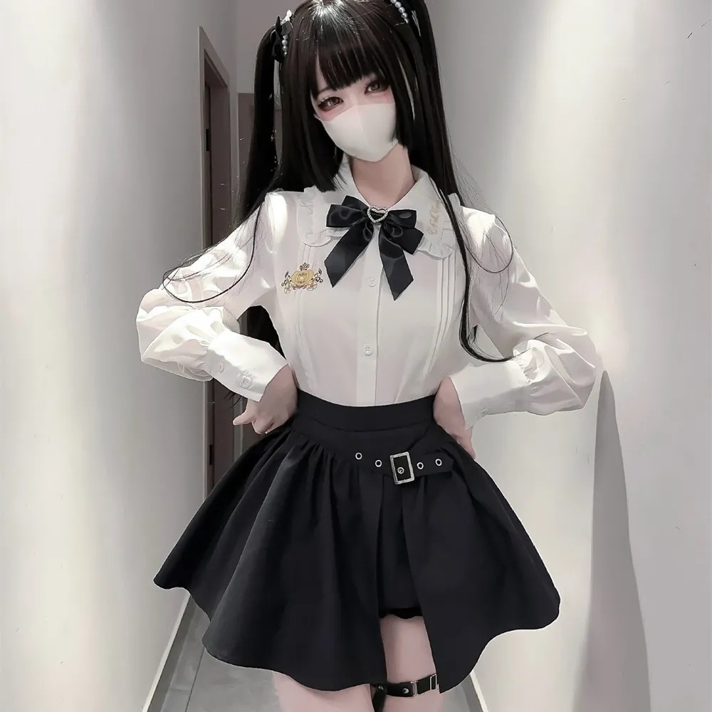 2025新款 辣妹纯欲JK制服 刺绣白色衬衫女设计感半身裙包臀裙