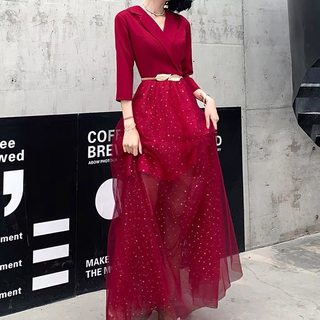 高端西装式显瘦小礼服女2024秋新款时尚名媛宴会聚会晚礼服连衣裙