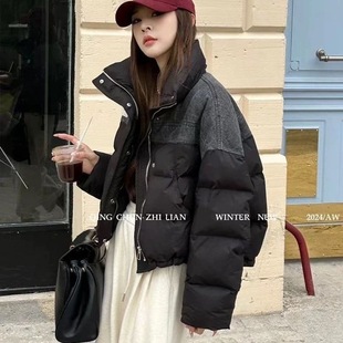 2025冬季新款立领牛仔拼接羽绒服女欧洲站韩版显瘦保暖鸭绒外套潮