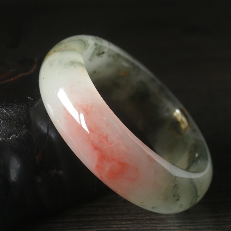 天然鸡血石桂林鸡血玉手镯女款玉石冰种飘花53小圈口玉镯子带证书