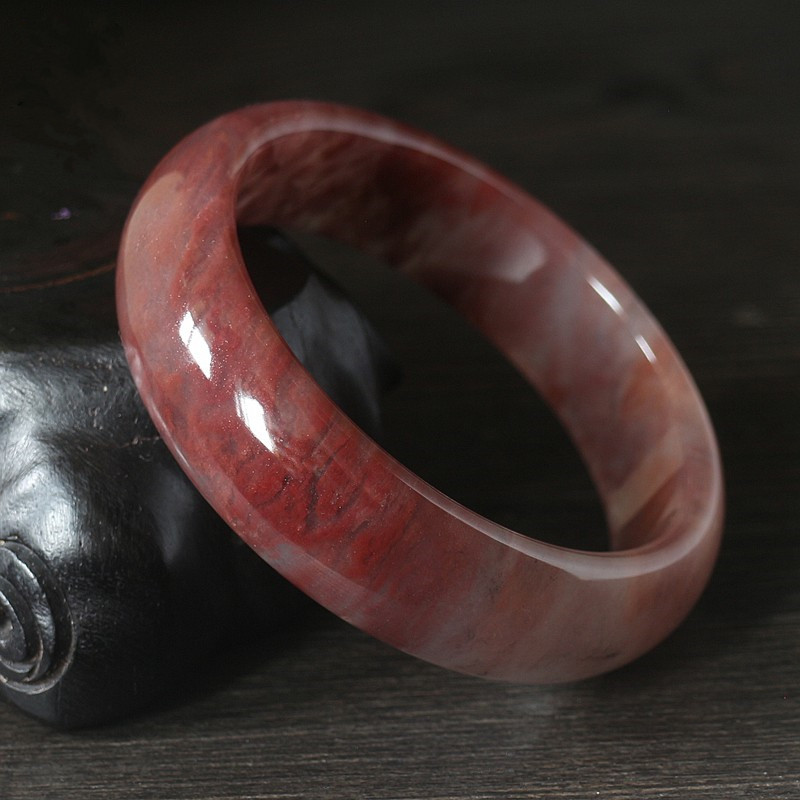 天然鸡血石桂林鸡血玉手镯女款玉石冰种飘花血丝玉镯子正品带证书