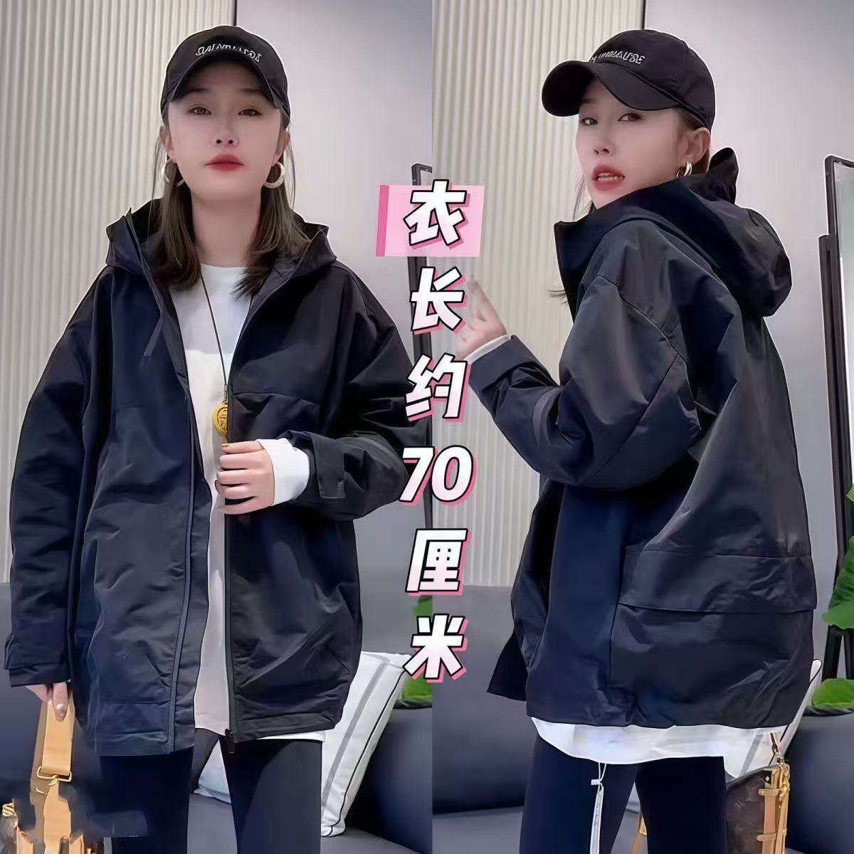 2026韩版连帽中长款二棉风衣女