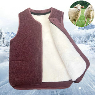 真羊毛马甲女士冬季 皮毛一体坎肩 马夹加厚保暖背心中老年人妈妈装