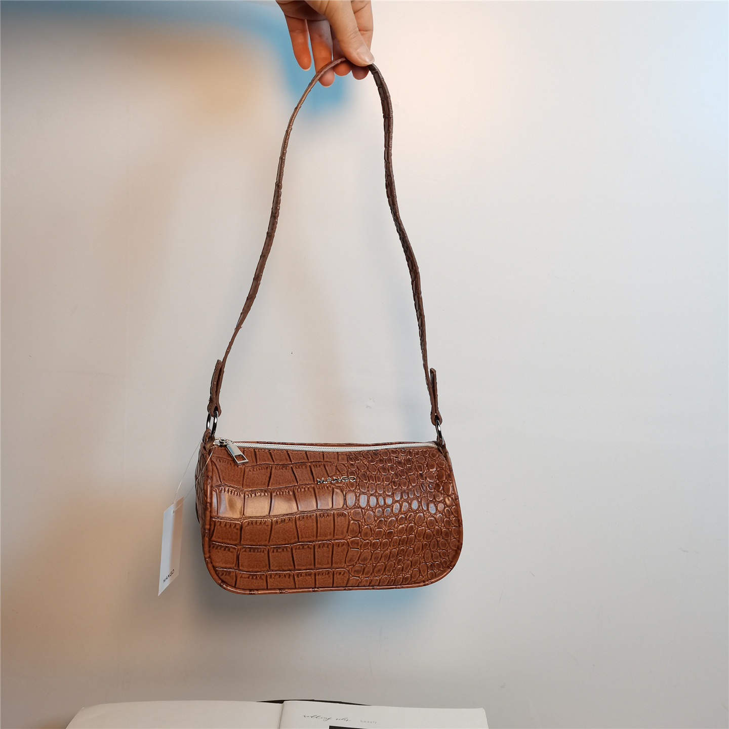 秋冬鳄鱼纹法棍腋下包单肩手提