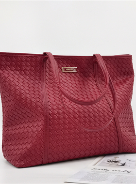 红色包包女结婚新娘包小众婚包女大容量手提包编织软皮单肩托特包