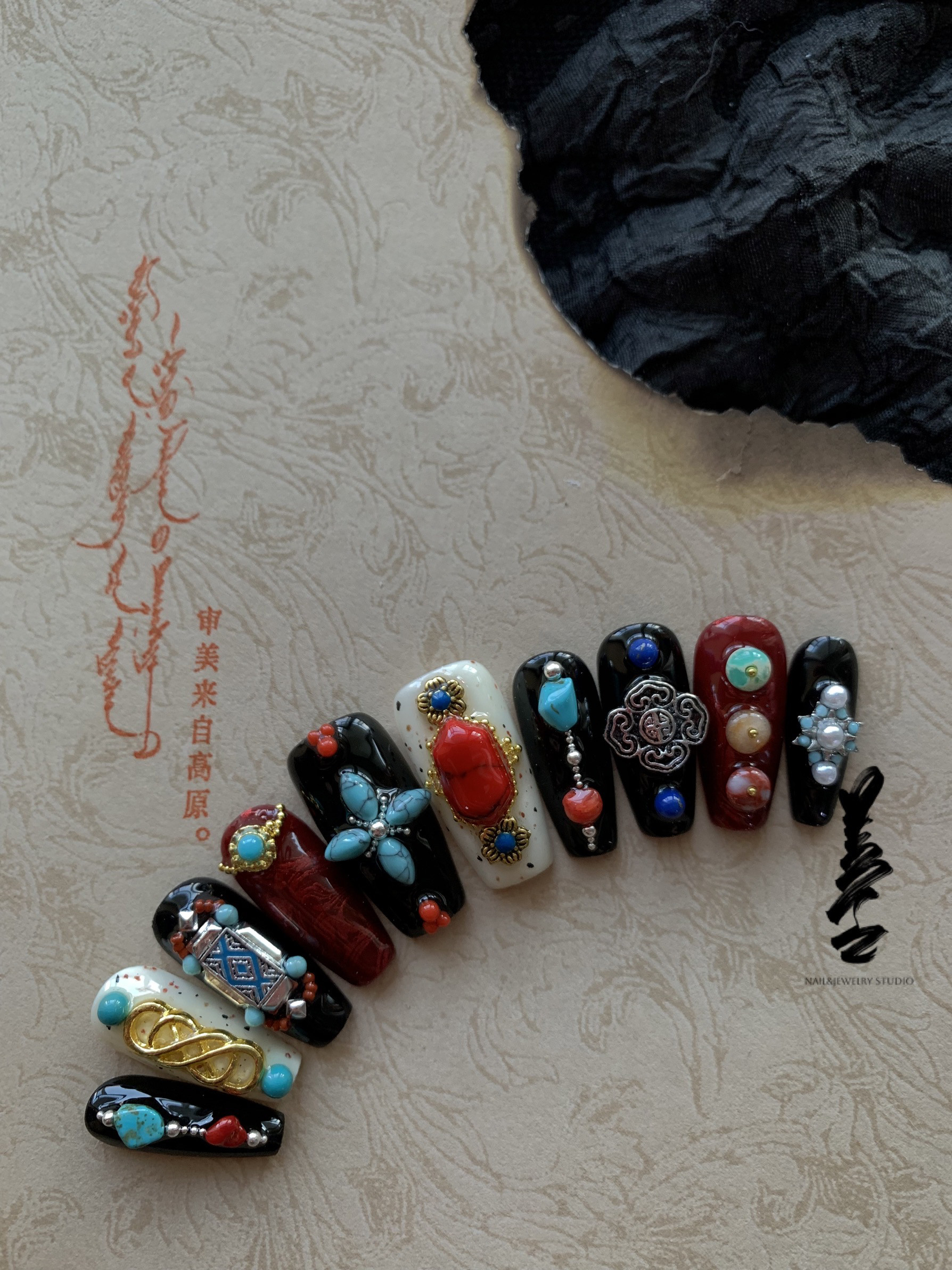 TanghesNail『戈壁•源流』民族风蒙古元素穿戴甲手工定制美甲
