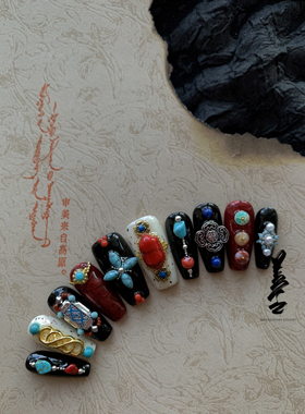 TanghesNail『戈壁•源流』民族风蒙古元素穿戴甲手工定制美甲
