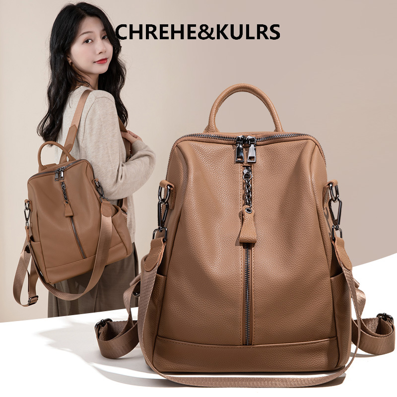 CHREHE&KULRS双肩包女旅游轻便背包大容量通勤出差电脑包学生书包