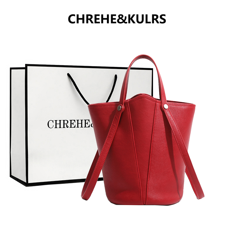 CHREHE&KULRS植鞣牛皮水桶包女