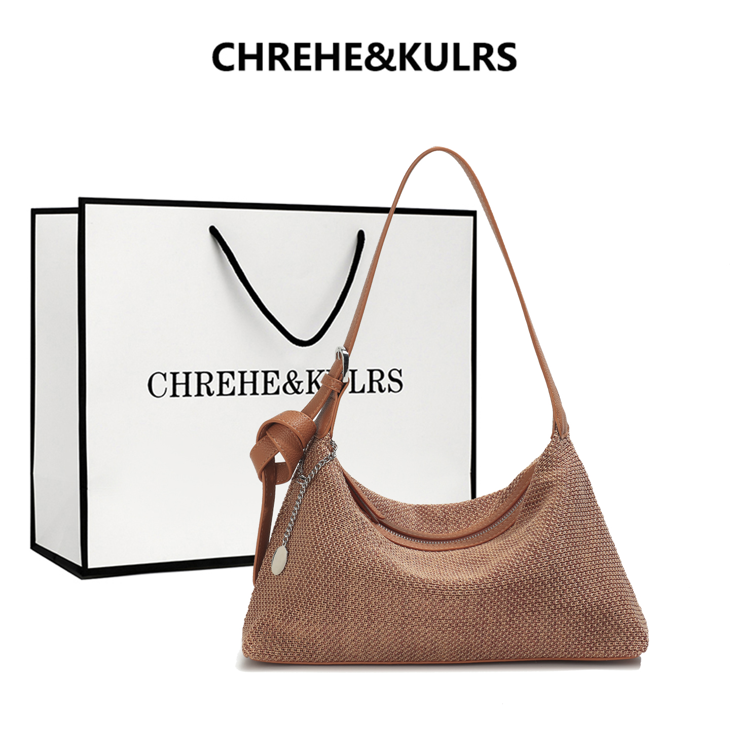 CHREHE&KULRS休闲草编腋下包女