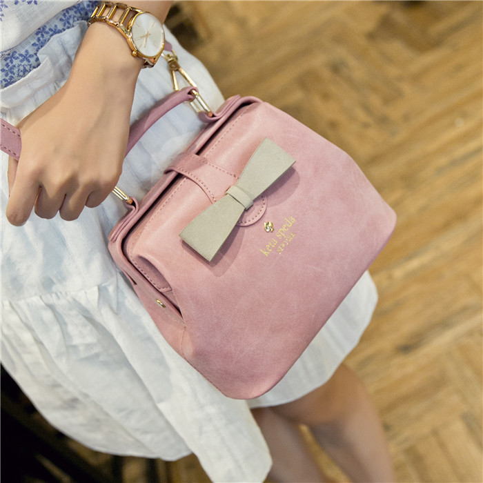 Women's Handbags 2016 Spring and summer new candy color doctor bag Bow bow handbag hit color small bag Shoulder Messenger Bag