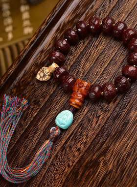 天然老玉化凤眼菩提手串单圈藏式切片回流骨三通配饰男女复古文玩