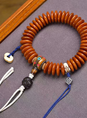 藏传回流骆驼骨隔片珠手串单圈藏式文玩佛珠老骨大鹏鸟三七银配饰