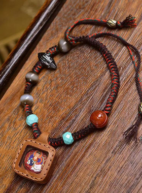 纯手工编织手绳可调节藏式文玩药师线珠玛瑙配饰普贤菩萨吊坠手链