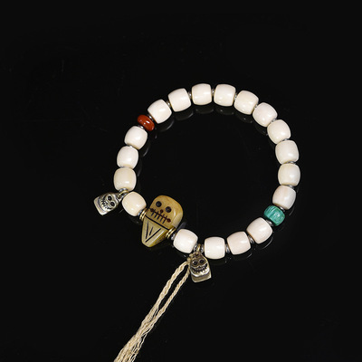 藏传回流驼骨手串藏式文玩佛珠料器玛瑙天珠配饰