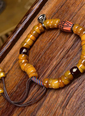 藏传回流牦牛骨大肠珠手串单圈藏式文玩佛珠玛瑙料器配饰复古手链