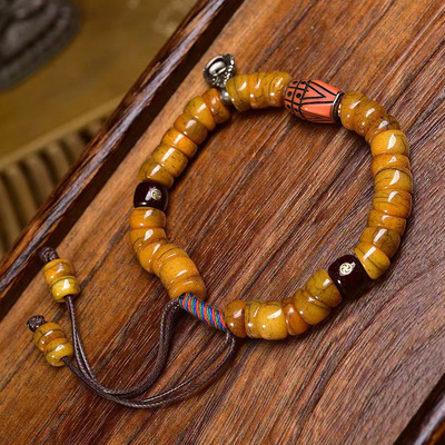 藏传回流牦牛骨大肠珠手串单圈藏式文玩佛珠玛瑙料器配饰复古手链