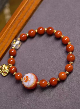 天然西周玛瑙手串单圈藏式文玩佛药师狐狸天珠白水晶貔貅配饰手链