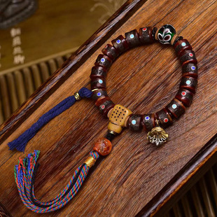 天然藏区牦牛骨桶珠手串老银多宝镶嵌回流骨老料藏式文玩佛珠手链