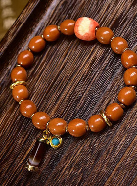 天然原色猴头菩提子文玩佛珠手串单圈缠丝玛瑙根付苹果配饰手链