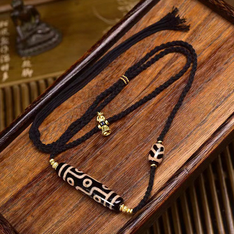 纯手工编织绳项链可调节天然玛瑙九眼天珠吊坠锁骨链藏式文玩挂脖