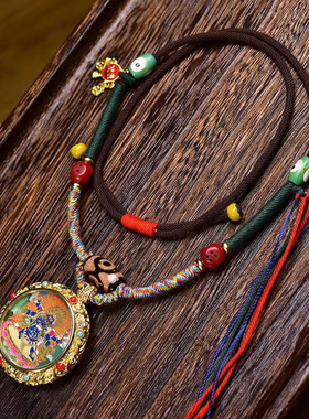 纯手工编织绳项链随身小唐卡大鹏鸟吊坠藏式复古民族风毛衣链饰品