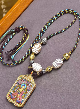藏式文玩扎基拉姆前世今生小唐卡吊坠毛衣链释迦摩尼佛挂坠项链